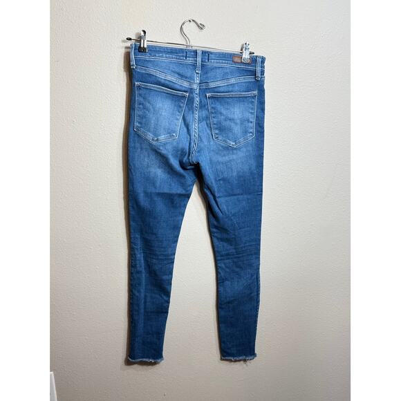 Abercrombie & Fitch The Jean Legging High Rise blue denim raw hem jeans Sz 28/6 - Picture 3 of 10